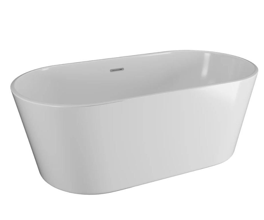 Polimat Wanna wolnostojąca Uzo 160x80 cm owalna biały mat syfon i przelew chrom 00656