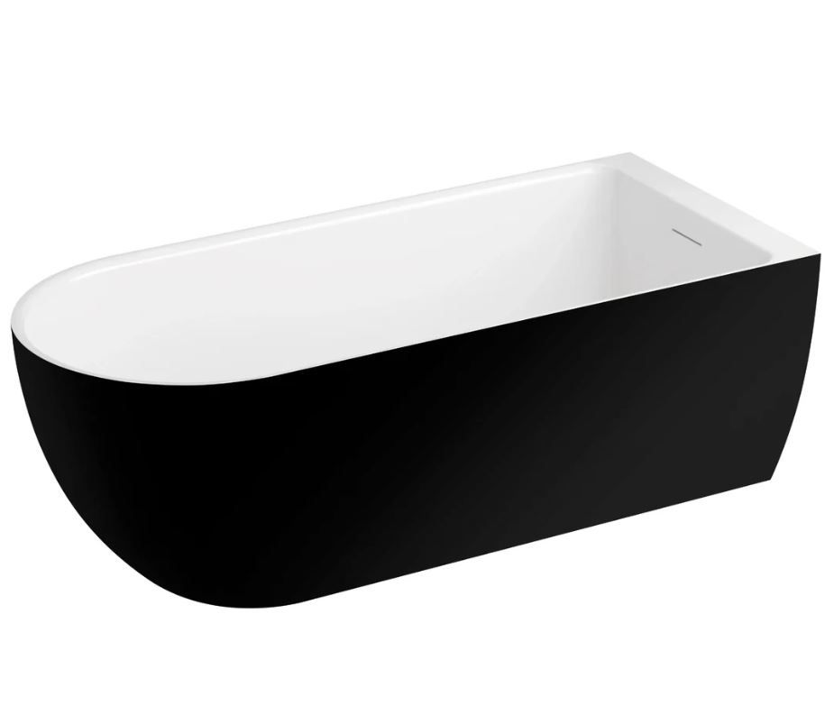 Polimat Wanna przyścienna Murena 170x75 cm owalna czarny mat syfon chrom 00745