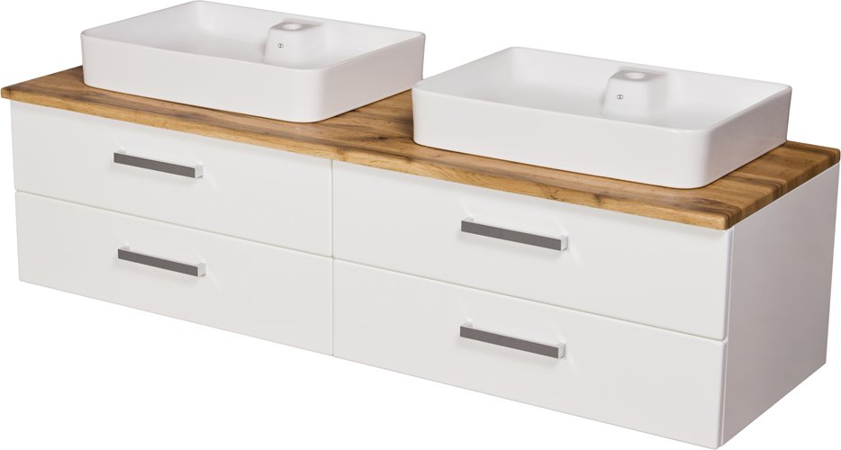 Szafka wisząca z dwiema umywalkami 160/50 cm blat dąb naturalny seria Fokus B