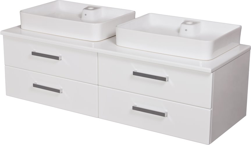 Biała szafka wisząca z dwiema umywalkami 140 cm seria Fokus B