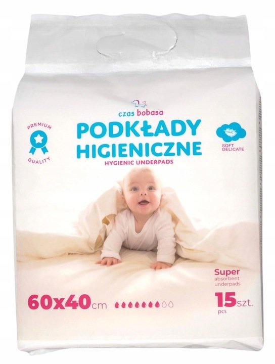 Czas Bobasa Jednorazowe podkłady higieniczne z przylepcami 40x60 cm 15 szt.