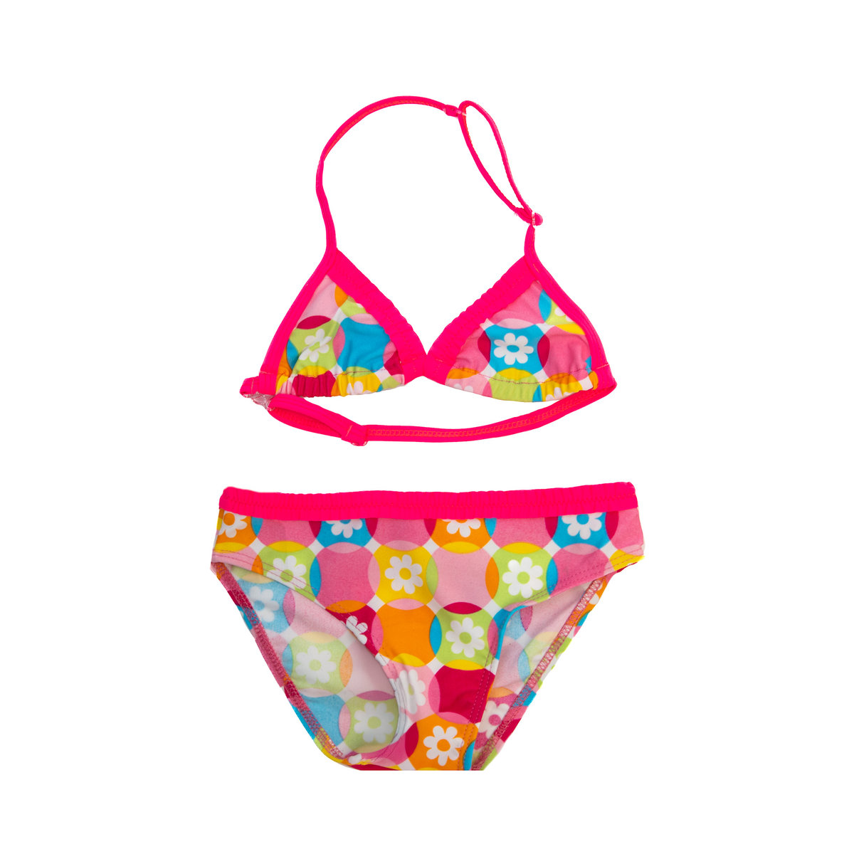 Dziewczęcy kostium kąpielowy kwiatuszki w kółkach fuksja Mariss