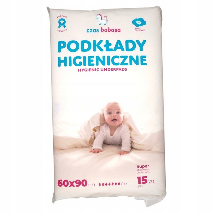 Czas Bobasa Jednorazowe podkłady higieniczne z przylepcami 60x90 cm 15 szt.