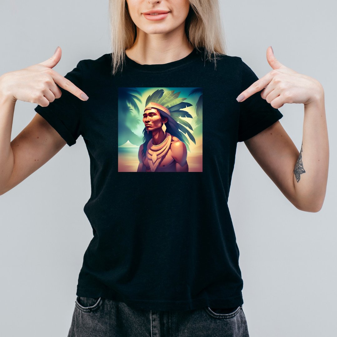 T-Shirt koszulka damska z nadrukiem INDIANIN art czarna rozmiar L