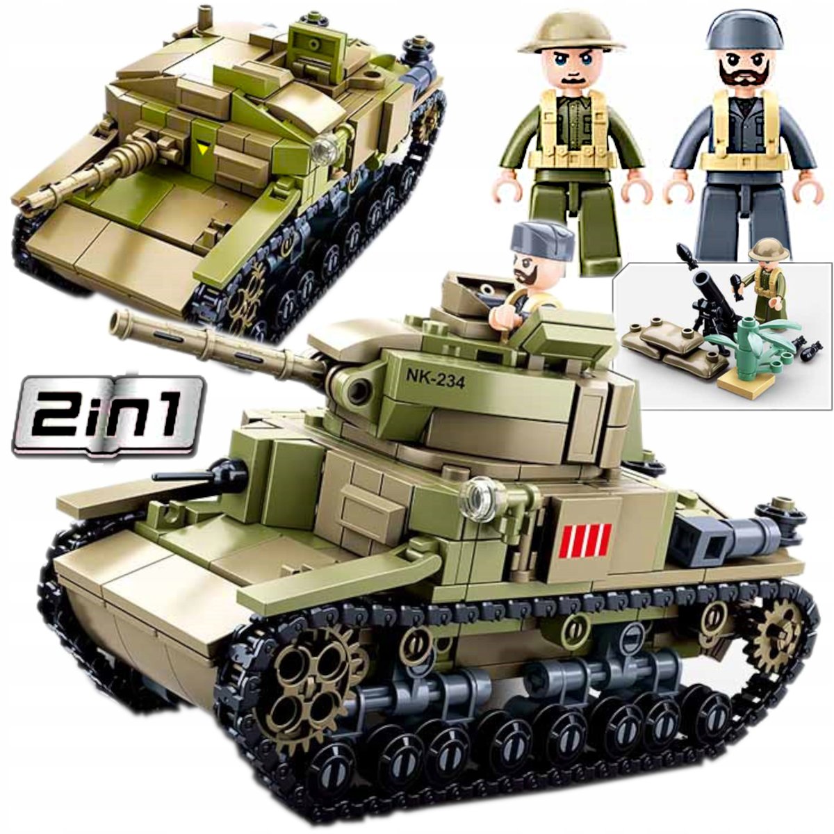 Klocki CZOŁG Amerykański M4 SHERMAN/ NISZCZYCIEL CZOŁGÓW T40/M9 2W1 Wojsko