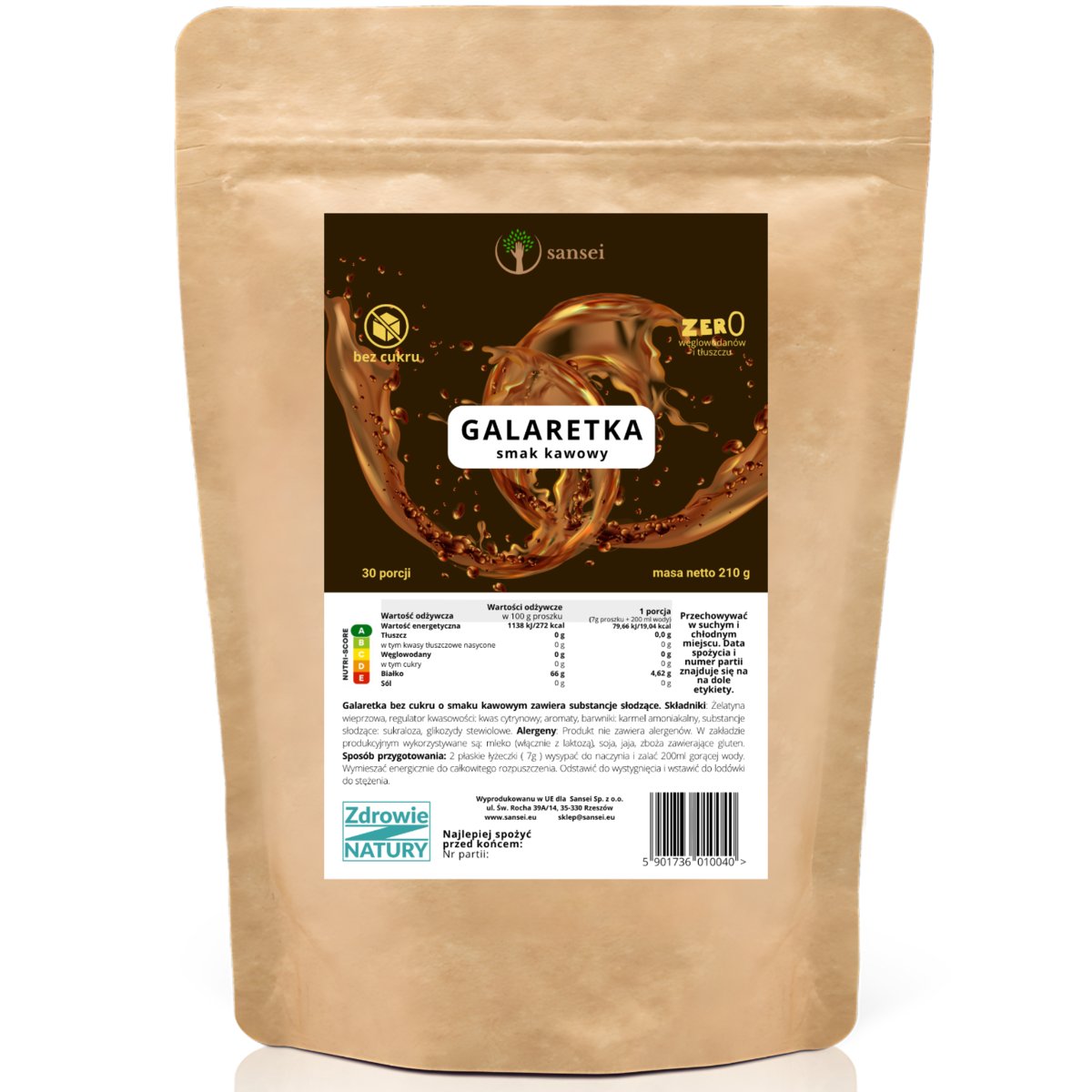 Galaretka Bez Cukru o Finezyjnym smaku Kawowym 210g - 30 Porcji Keto Sansei