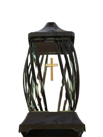 Znicz szklany kapliczka wstęga z złotym krzyżem