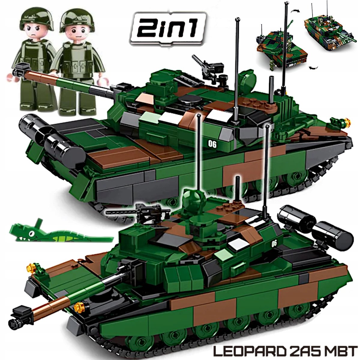 Klocki Czołg LEOPARD 2A5 niemiecki 2 wersje w 1op. WOJSKO ARMIA 2 Figurki