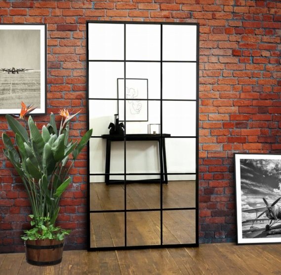 Lustro ze szprosami 180x90 cm LOFT wiszące stojące czarne pionowe poziome