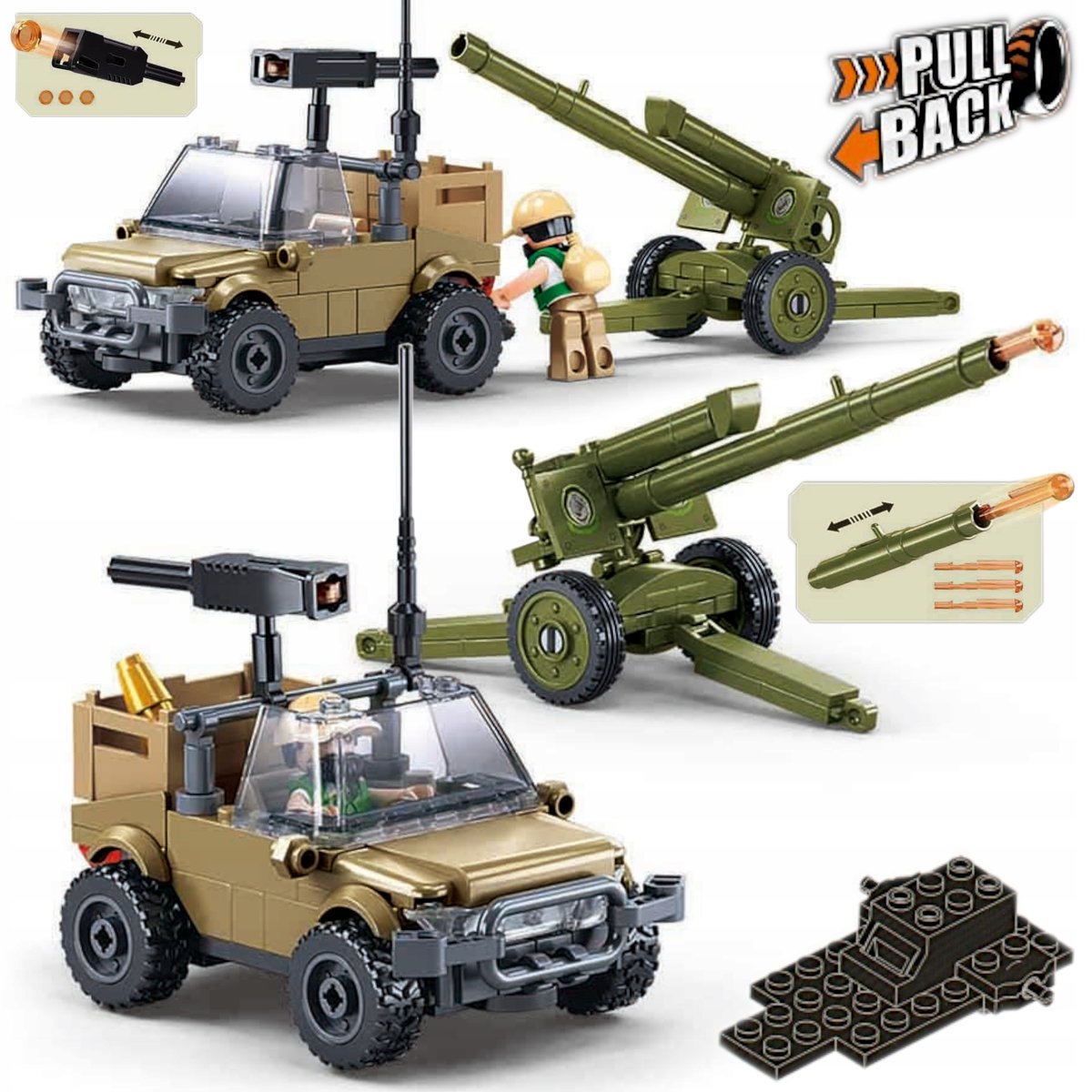 Klocki Jeep Działo Haubica Strzela Napęd PULL BACK FIGURKA Kom. Leg Cob.