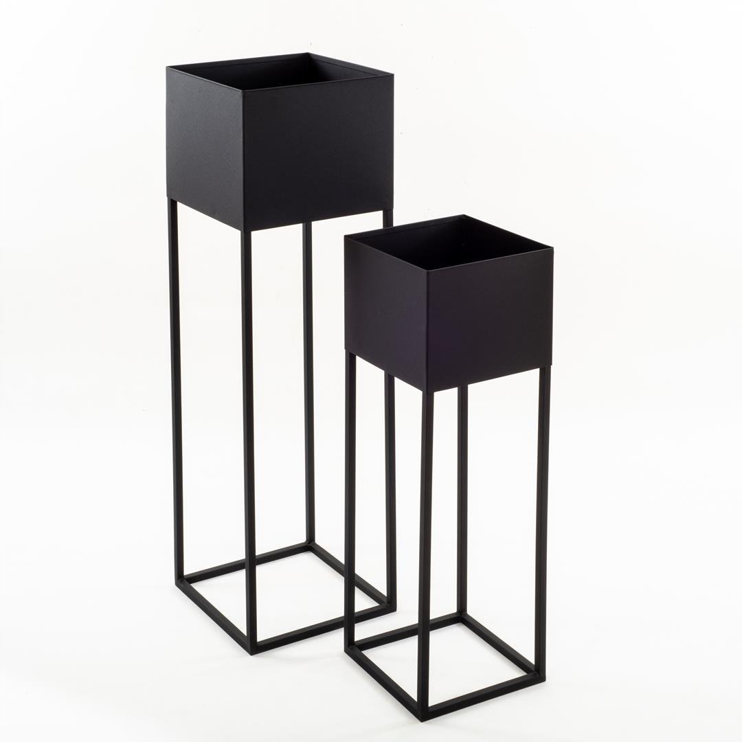 2x KWIETNIK STOJĄCY METALOWY DONICA NA KWIATY LOFT CZARNY STALOWY ZESTAW