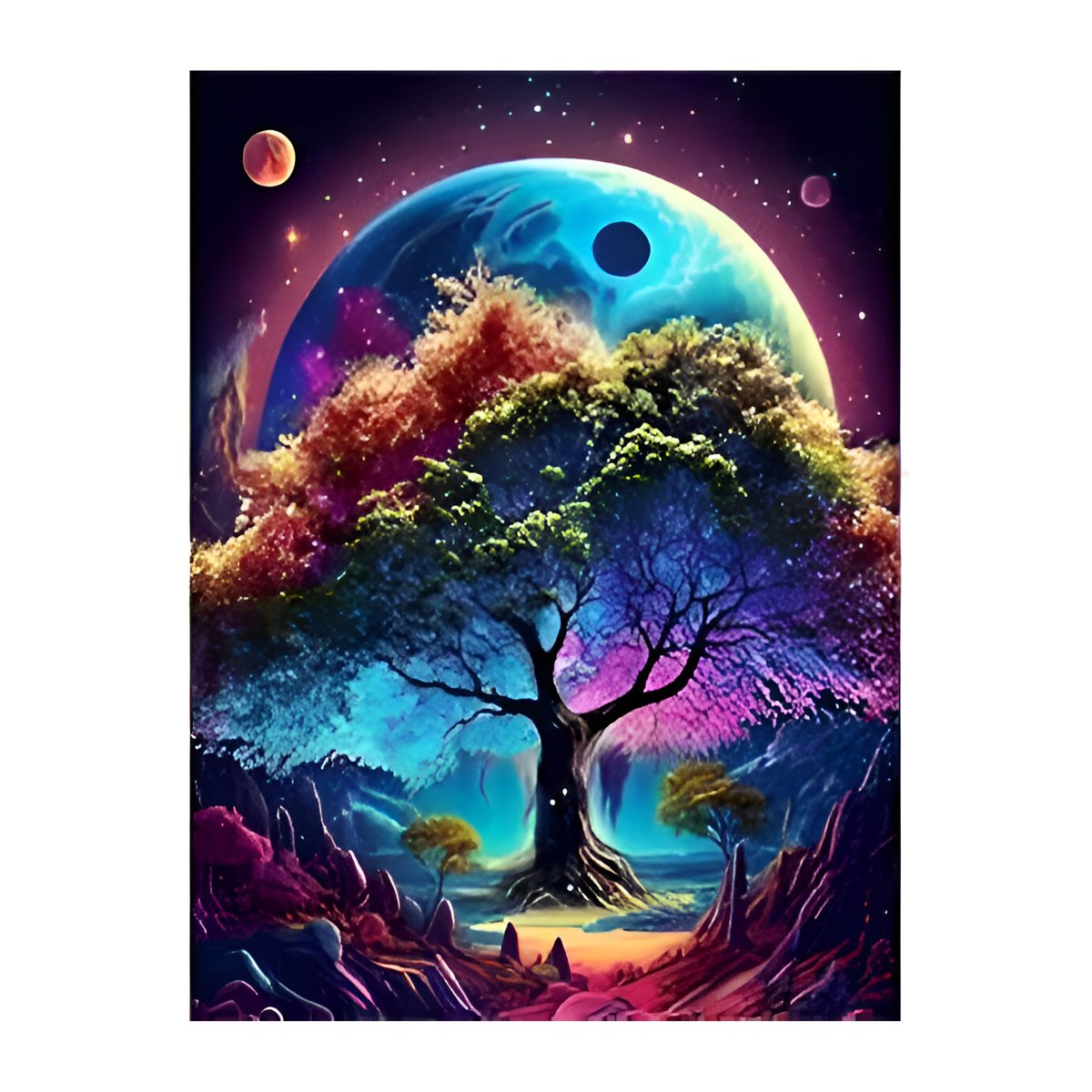 Malowanie Diamentami Haft Kryształkami DIY 5D Kosmos Drzewo 40x30 cm