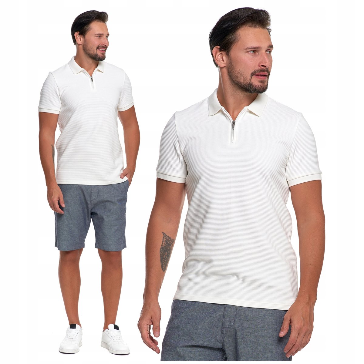 Elegancki T-Shirt Koszulka Polo Polówka Na Zamek Krótki Rękaw MORAJ - XL