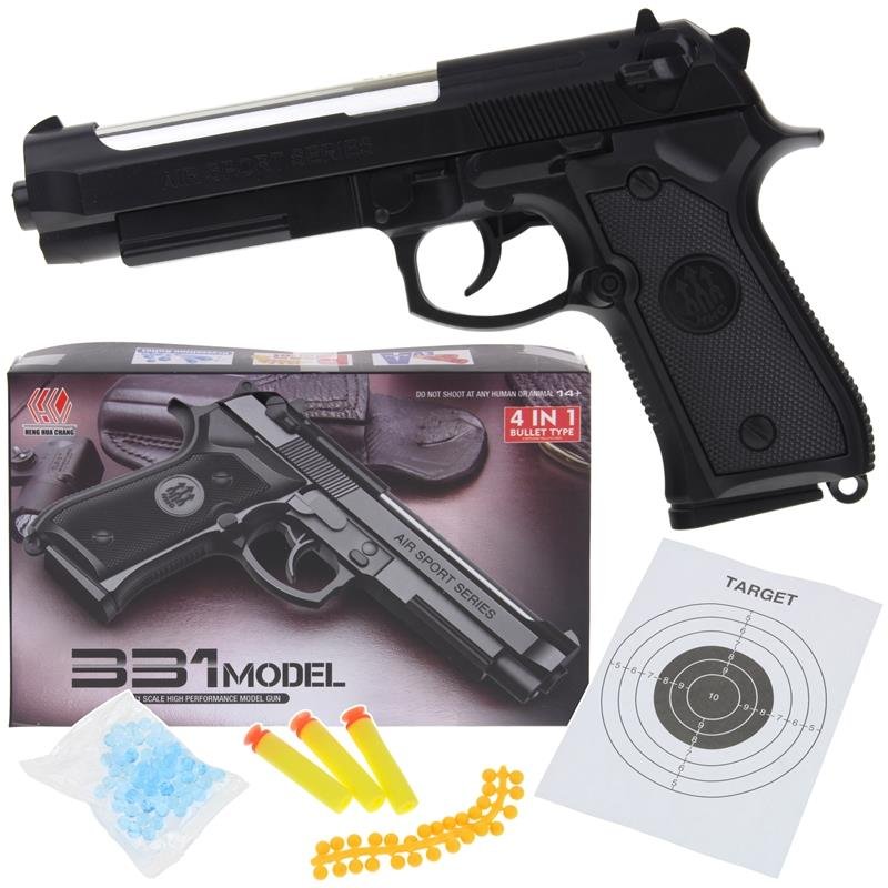 Pistolet na Kulki Plastikowe Żelowe Strzałki 4w1 Tarcza Beretta 331