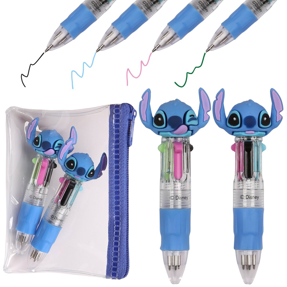 DISNEY Stitch 2 sztuki Wielokolorowy MINI długopis szkolny automatyczny 4w1 + saszetka/piórnik