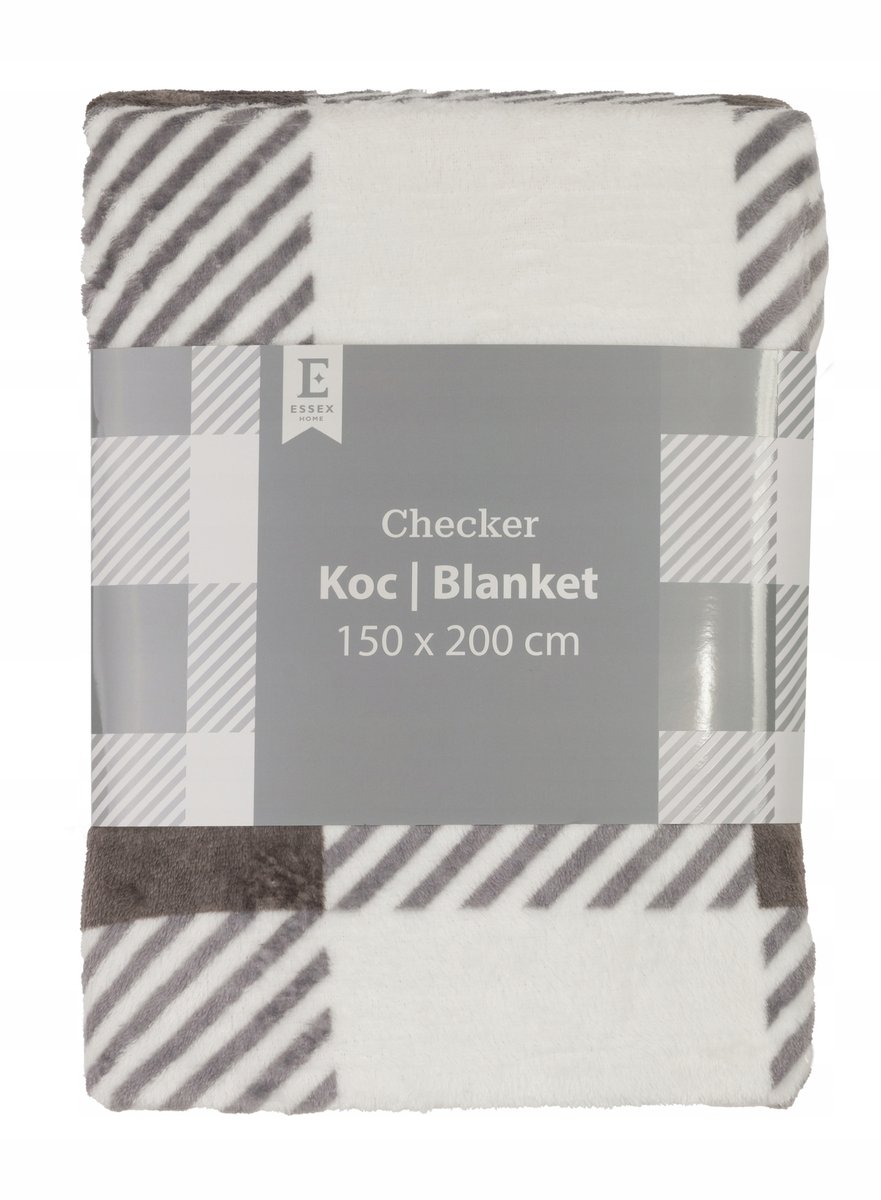 Miękki koc kremowo - szary 150x200 cm w kratę CHECKER