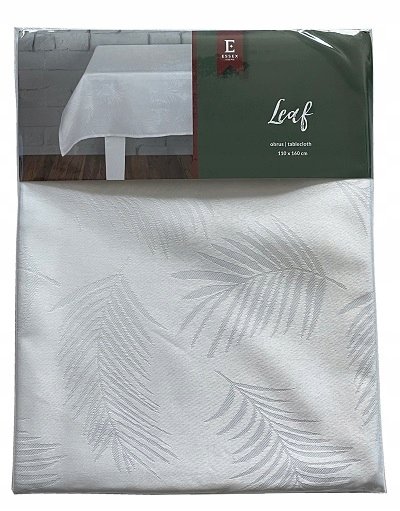 Biały obrus z połyskiem 145x220 w liście palmowca