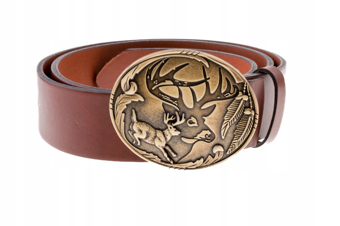 Pasek skórzany BÓR HUNTER ELEGANCE - Running Deer Gold -115