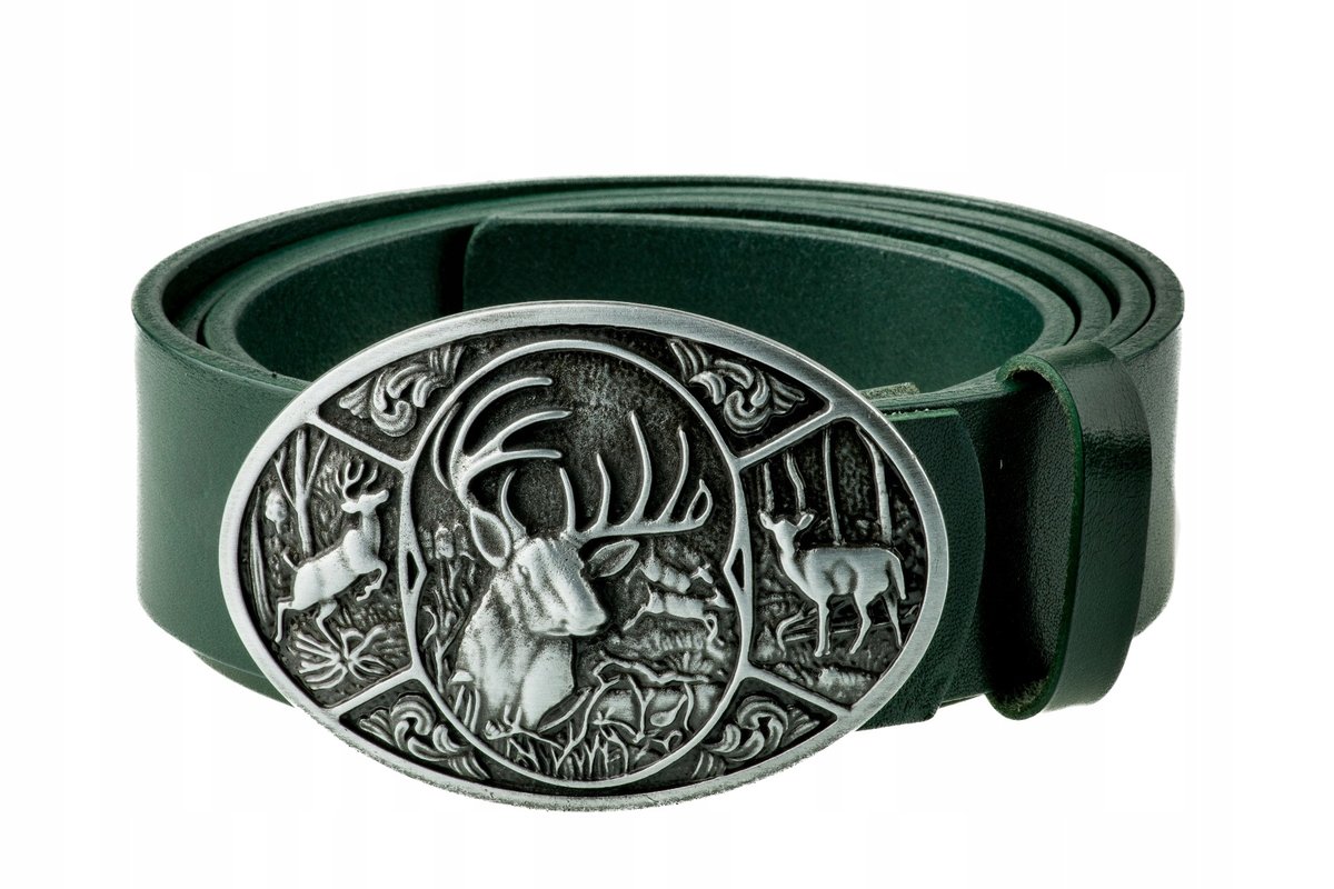 Pasek skórzany BÓR HUNTER FOREST - Deer I Silver-115