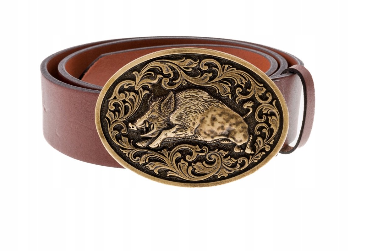 Pasek skórzany BÓR HUNTER ELEGANCE - Wild Boar Gold -105