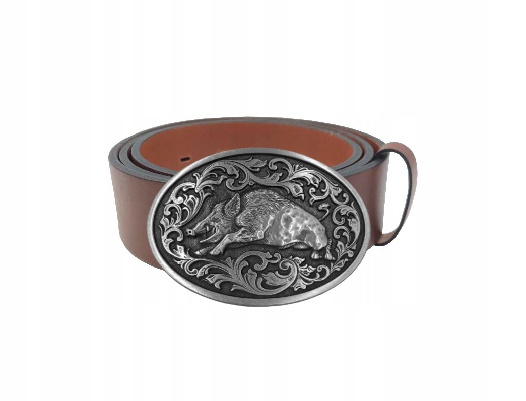 Pasek skórzany BÓR HUNTER ELEGANCE - Wild Boar Silver -105
