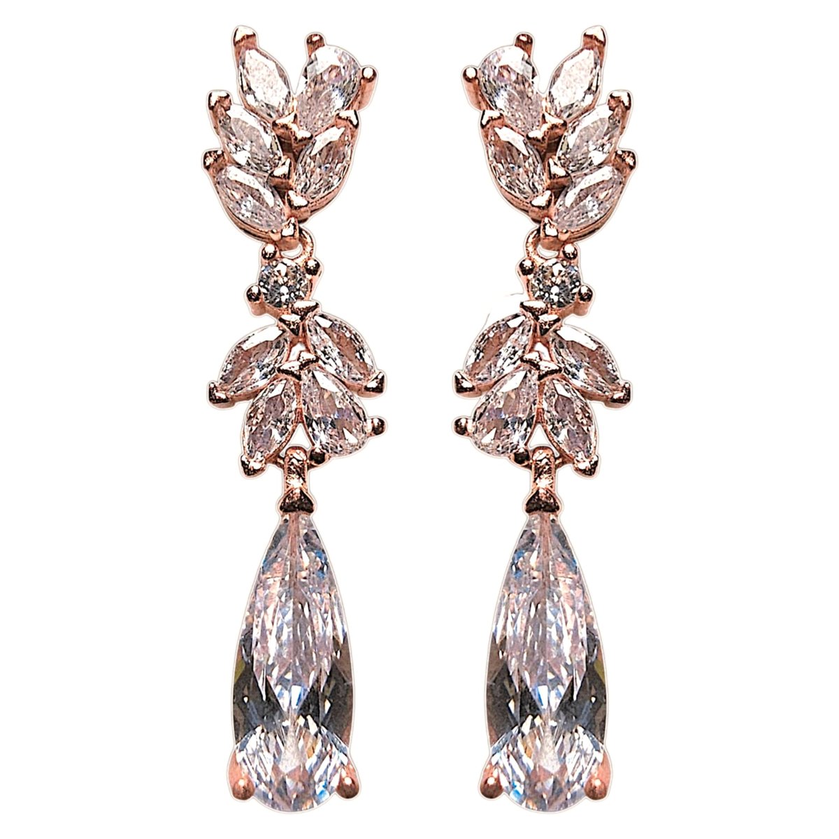 Kolczyki ślubne z cyrkonią sześcienną, różowe złoto, LAGRIMA DIVI, rose gold