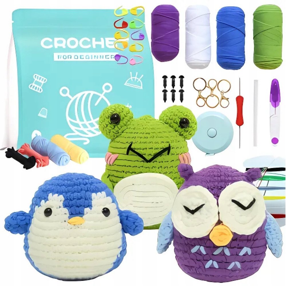 DUŻY ZESTAW DO SZYDEŁKOWANIA DIY ZWIERZĄTKA NAUKA ZABAWA DLA DZIECI SZABLON