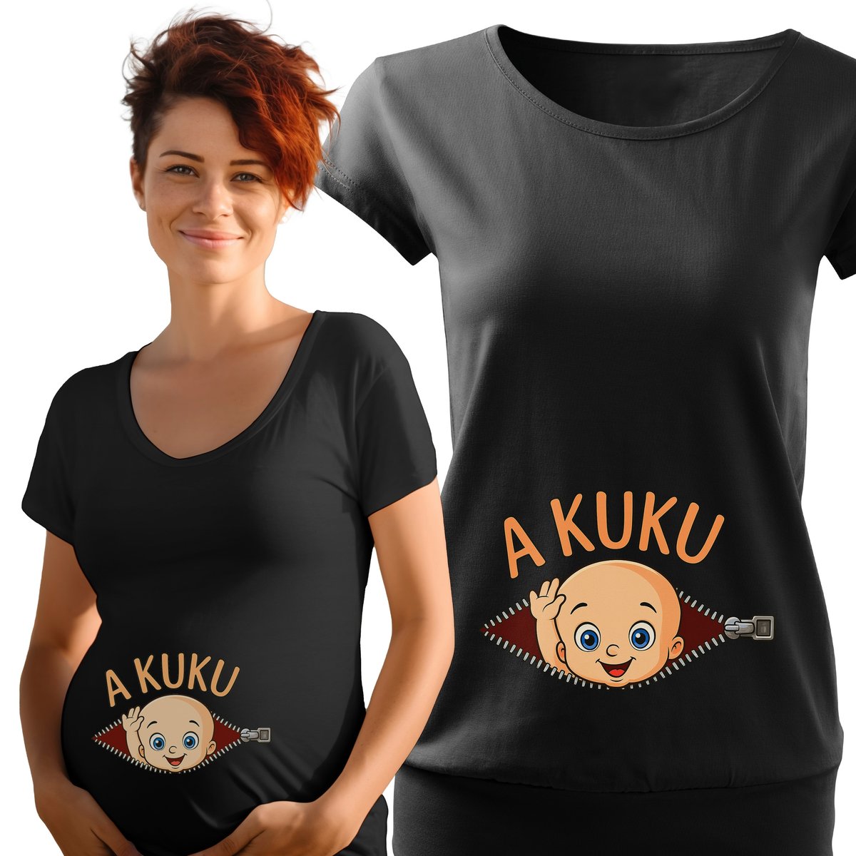 Koszulka Ciążowa z Nadrukiem A kuku! Zabawna na Prezent Dla Przyszłej Mamy