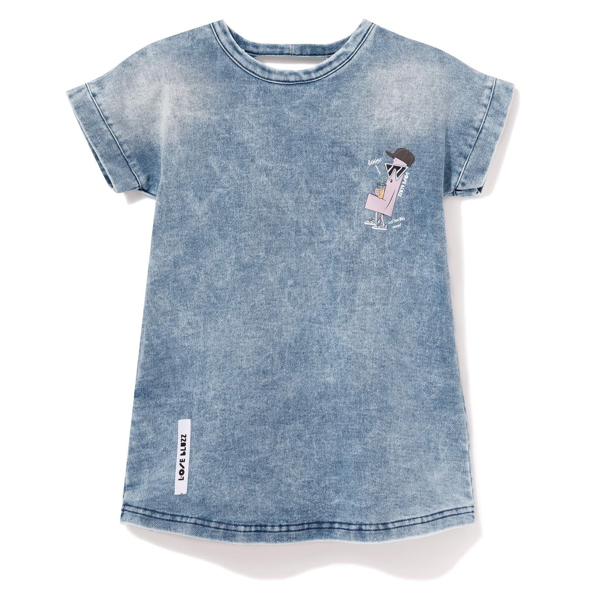 Sukienka z dzianiny jeansowej, krótki rękaw 116/122