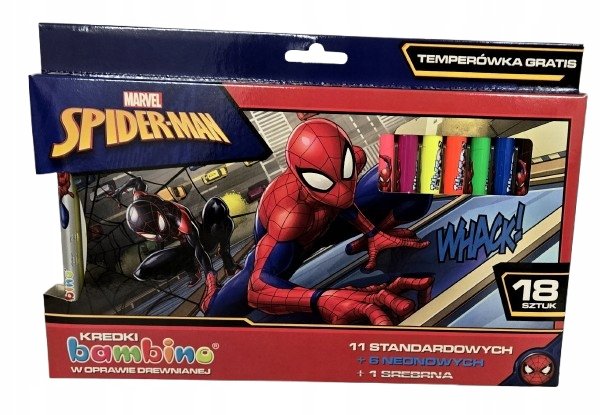 BAMBINO KREDKI GRUBE 18 kol. klasyczne neon srebrna SPIDER-MAN + temp.