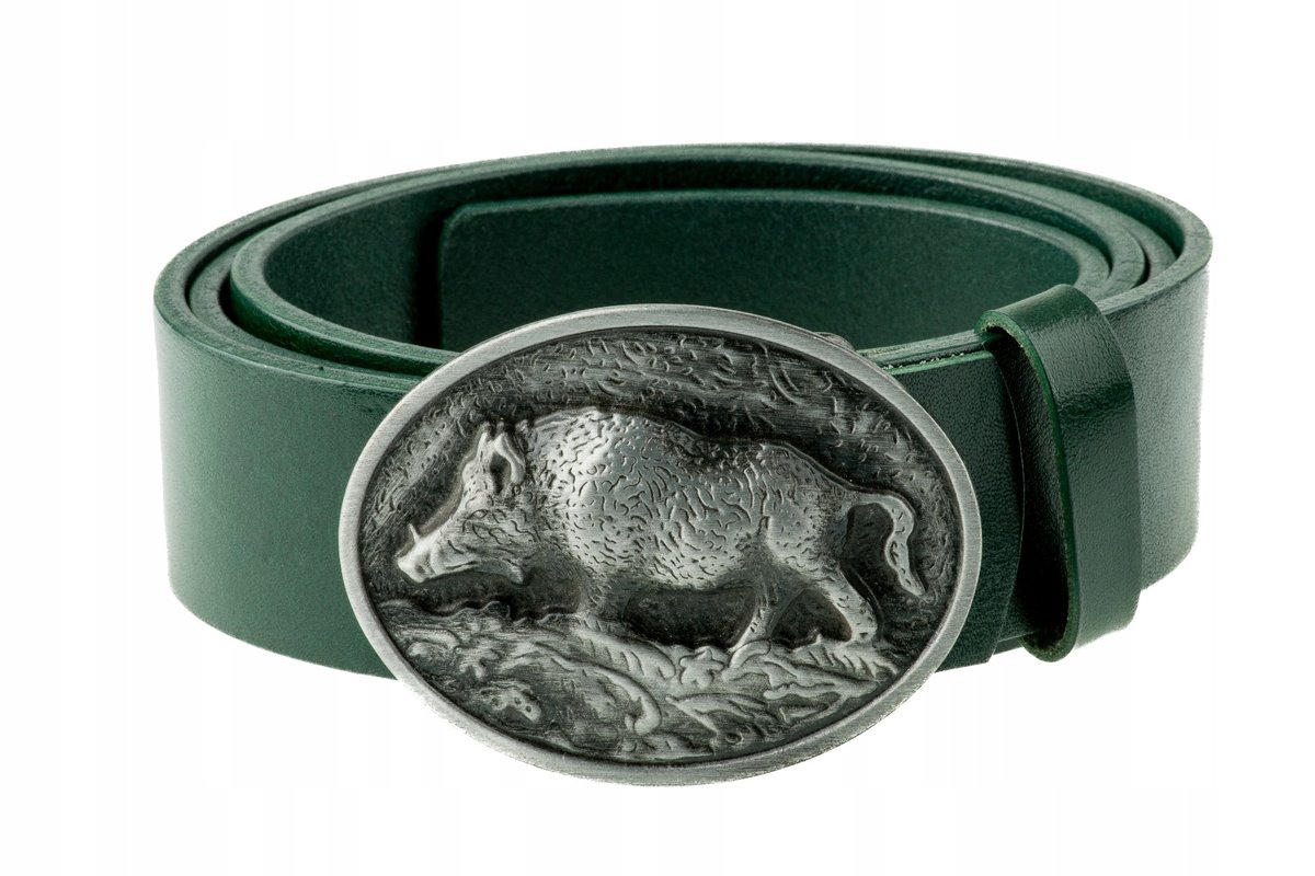 Pasek skórzany BÓR HUNTER FOREST - Boar Silver-120