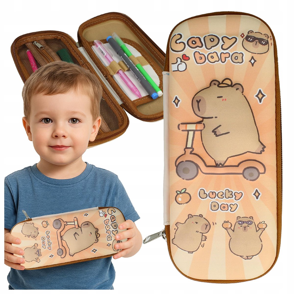 Piórnik Szkolny KAPIBARA dziecięcy dla dzieci 3D Piankowy na Zamek Capybara