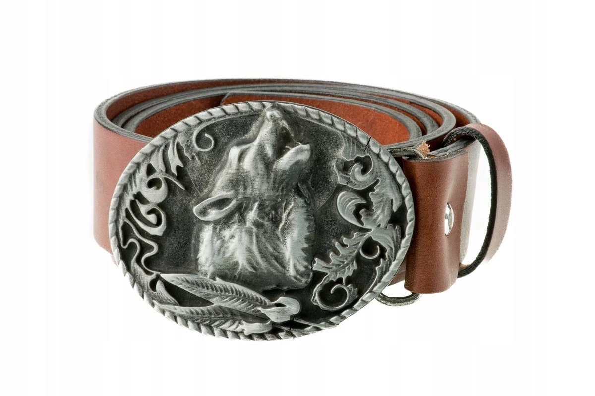 Pasek skórzany BÓR HUNTER ELEGANCE - Wolf Silver -95