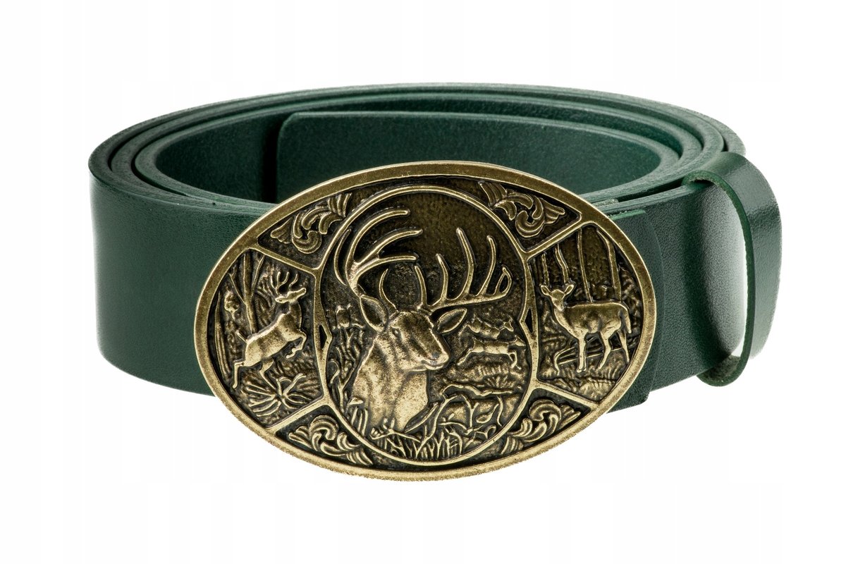 Pasek skórzany BÓR HUNTER FOREST - Deer I Gold-110