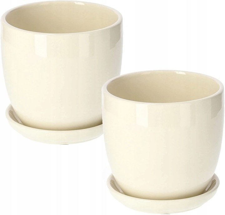 ZESTAW 2 SZT DONICZKA OSŁONKA CERAMICZNA Z PODSTAWKĄ Ø12 KREMOWA SZKLIWIONA