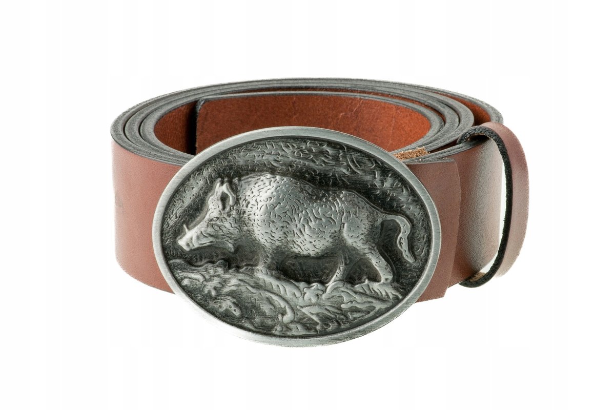 Pasek skórzany BÓR HUNTER ELEGANCE - Boar Silver-90