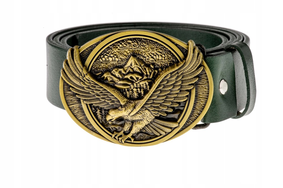 Pasek skórzany BÓR HUNTER FOREST - Mountain Eagle Yellow-115