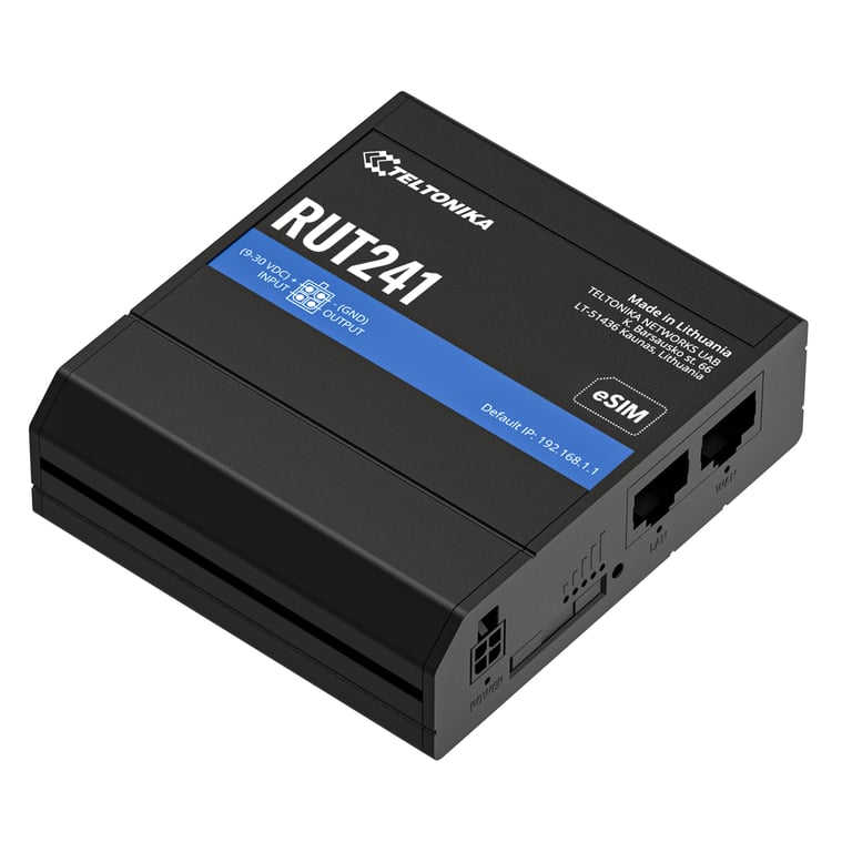 Teltonika RUT241 eSIM Industrieller 4G-LTE-Router Cat 4, 2x RJ45 100Mb/s, eSIM Router sieci komórkowej TELTONIKA RUT241 210000
