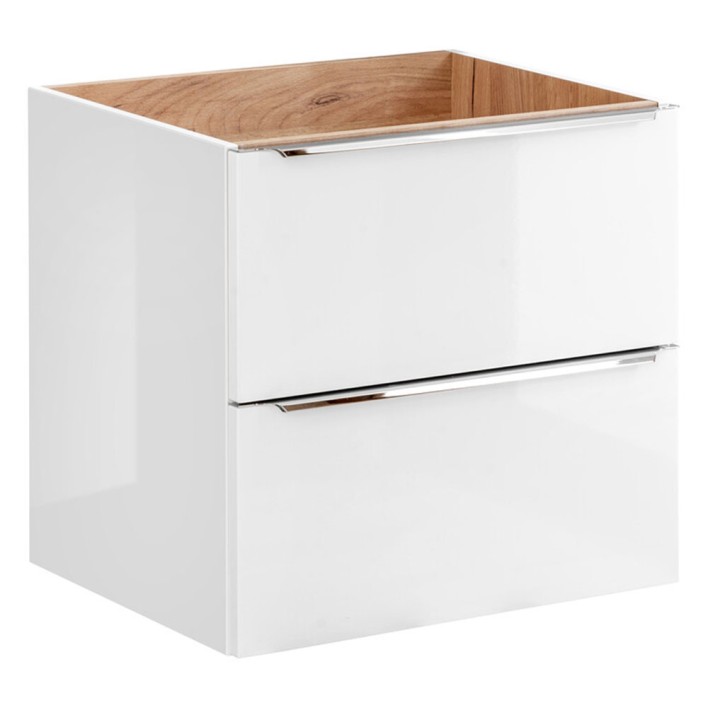 Szafka pod umywalkę 60cm 2 szuflady Kolekcja Capri White Biały Połysk, Dąb Złoty Craft