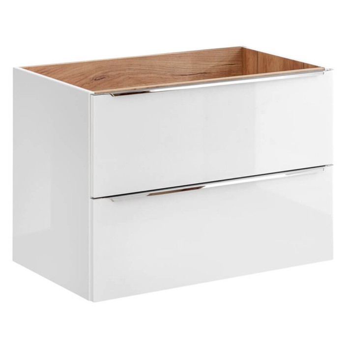 Szafka pod umywalkę 80cm 2 szuflady Kolekcja Capri White Biały Połysk, Dąb Złoty Craft