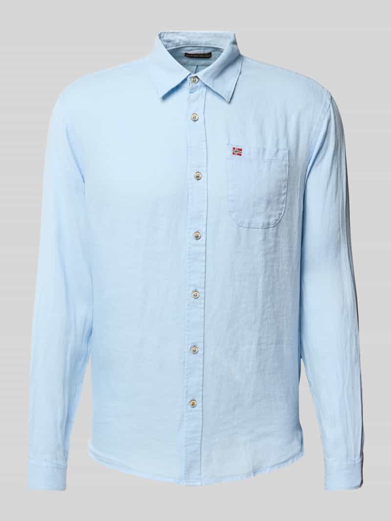 Koszula lniana o kroju slim fit z wyhaftowanym logo