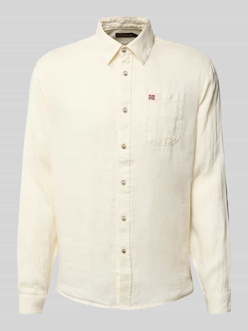 Koszula lniana o kroju slim fit z wyhaftowanym logo