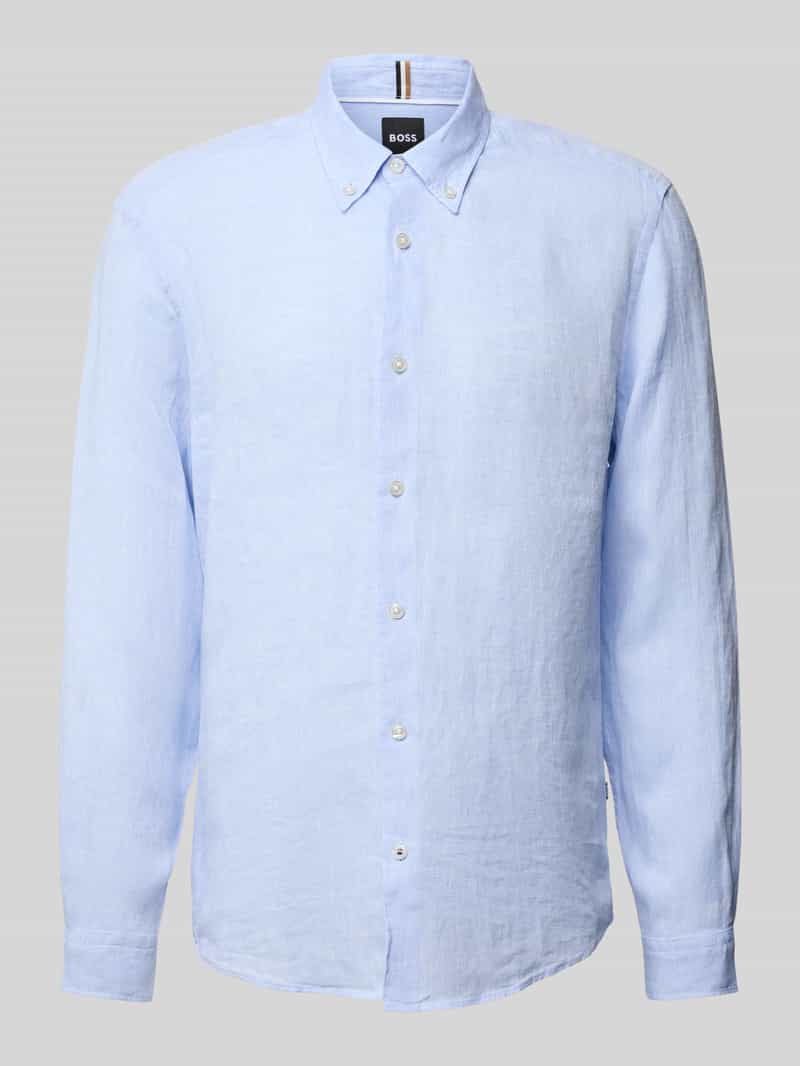 Koszula lniana o kroju regular fit z kołnierzykiem typu button down
