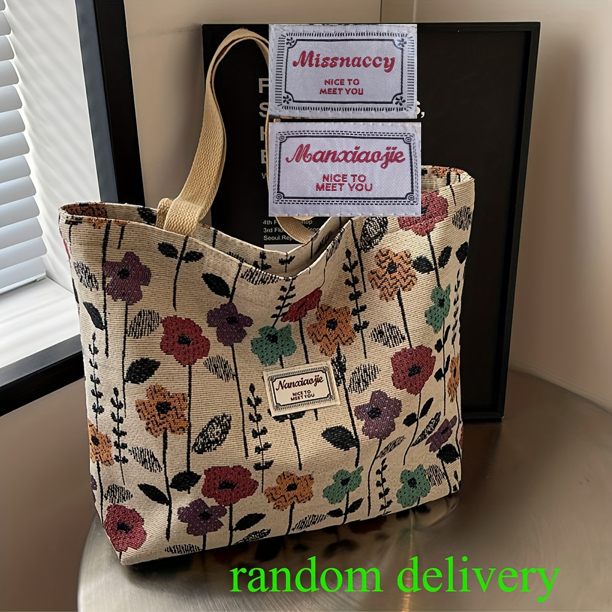 TEMU Damska Torba Tote z Kwiatowym Nadrukiem - Duża Pojemność, Stylowa i Trwała Tkanina Syntetyczna z Zamkiem Błyskawicznym, Przestronna na