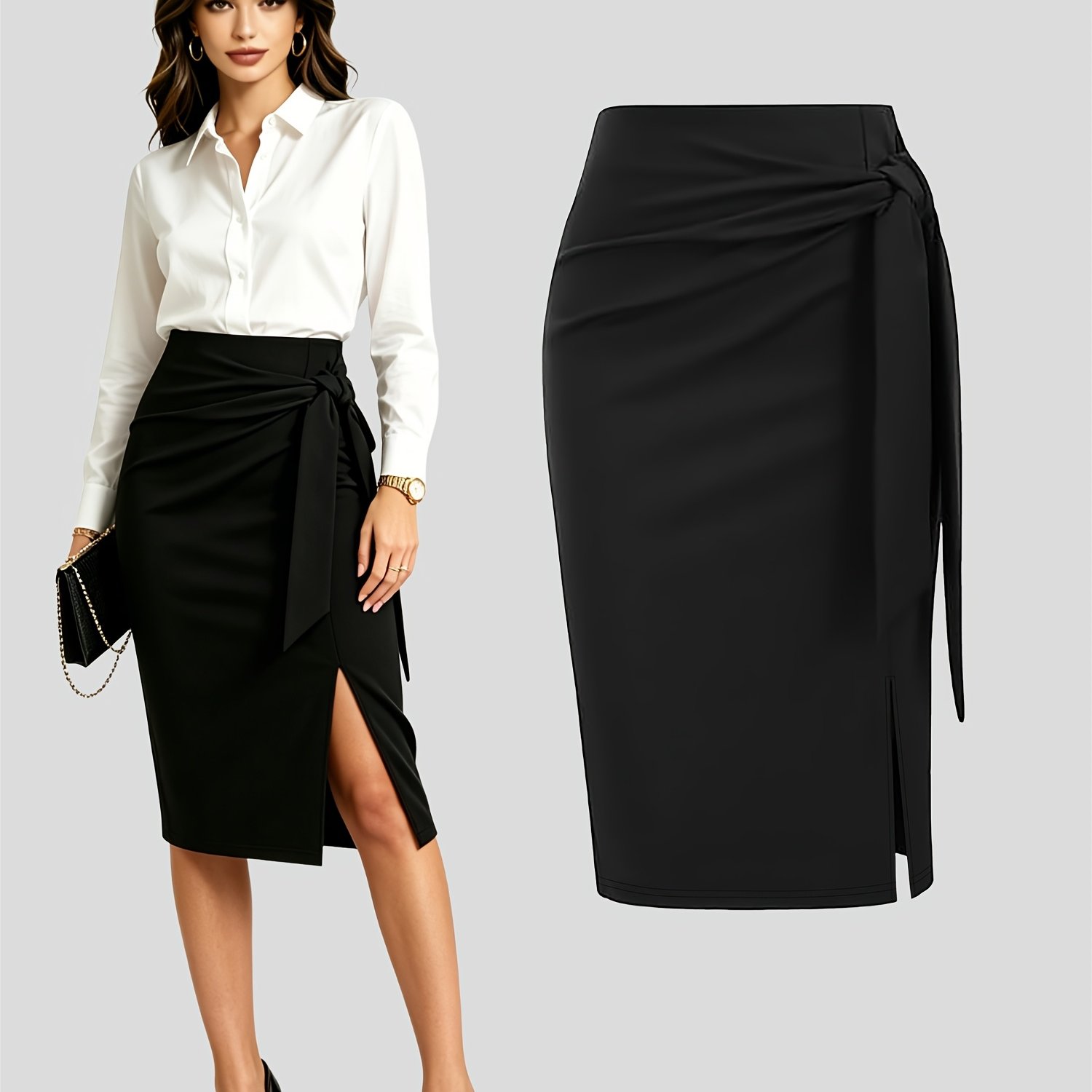 TEMU Wiosenna/Letnia Kapryśna Casualowa Modna Elegancka Sukienka Obcisła z Wiązaniem w Talii Jednokolorowa dla Kobiet/Wieczorowa Suknia