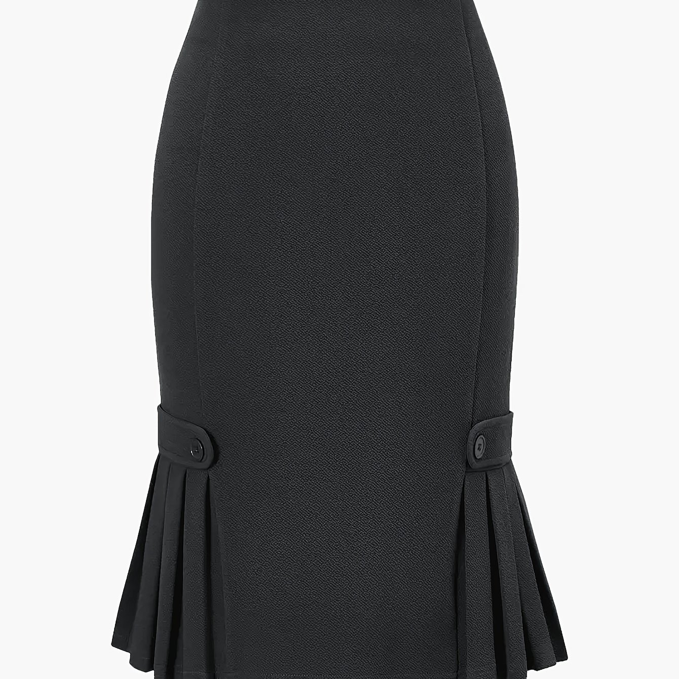 TEMU Elegancka Czarna Spﾃｳdnica w KsztaﾅＤie Syreny z Guzikami - Wysoki Stan, Dopasowany Krﾃｳj, Falbanka na Dole, Elastyczny Poliester dla Kobiet -