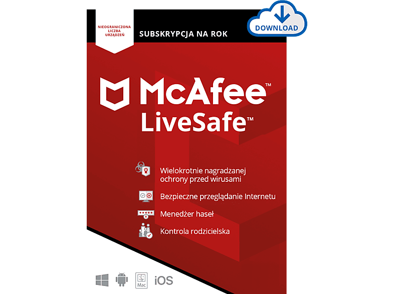 Kod aktywacyjny MCAFEE Program antywirusowy LiveSafe 1 rok