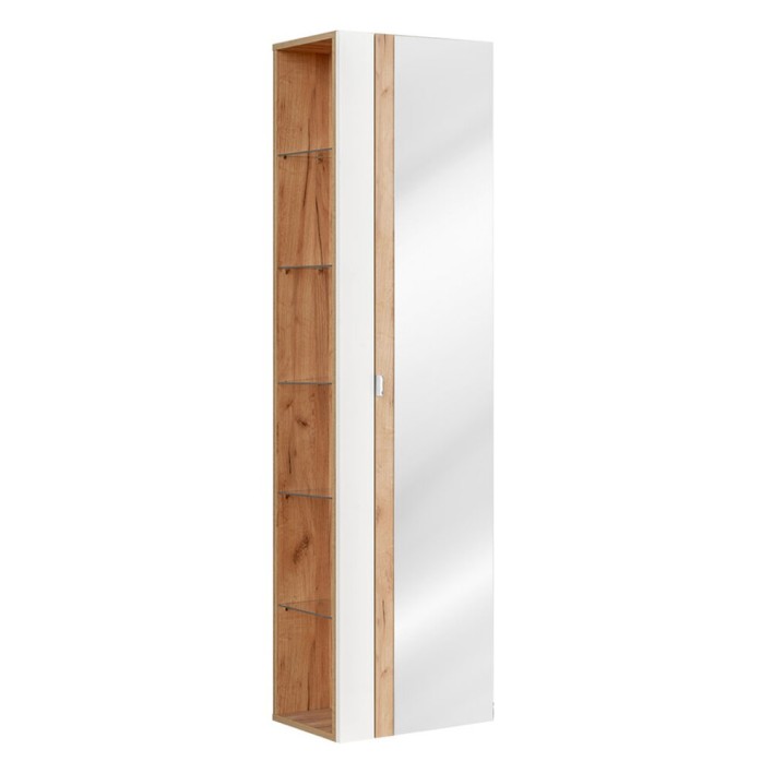 Szafka wysoka 1 drzwi Kolekcja Capri White Biały Połysk, Dąb Złoty Craft