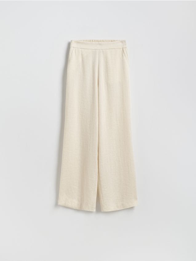 Reserved - Luźne spodnie z wiskozą - beżowy