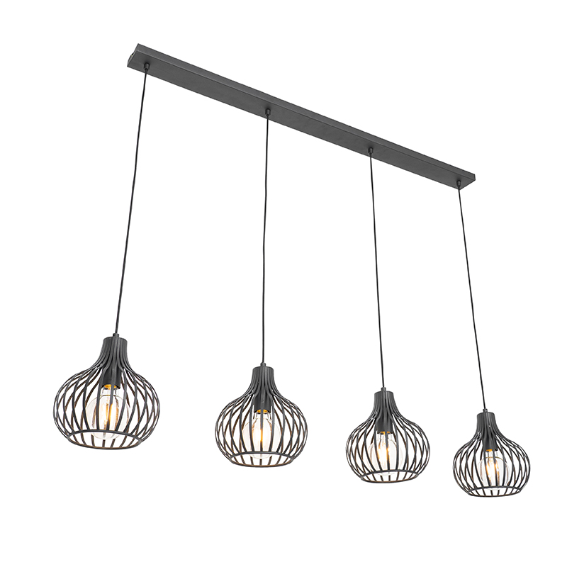 QAZQA Inteligentna lampa wisząca czarna 4-punktowa z 4 Wifi G95 - Saffira